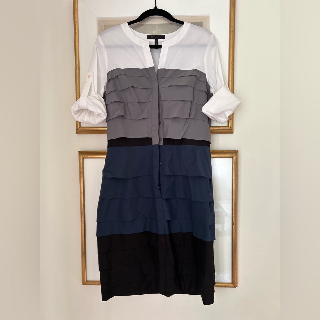 Bcbgmaxazria White And Gray Layered Dress